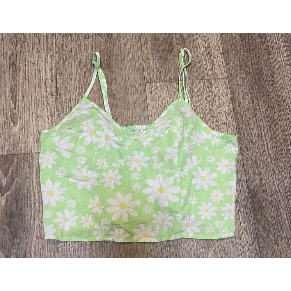 Rue 21 Crop Green and White Flower Tank XL New